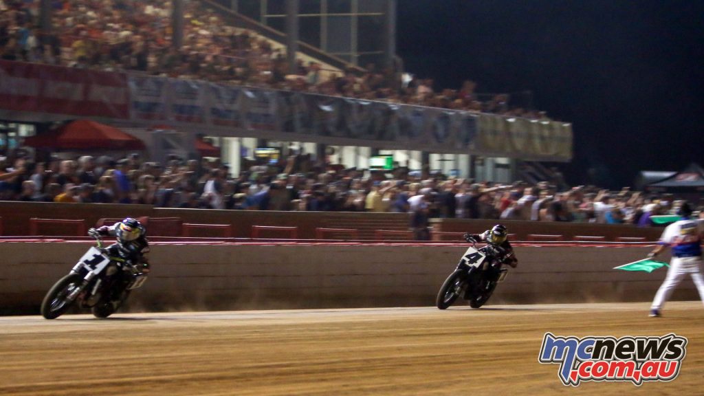 Jared Mees leading Bryan Smith other the finish line