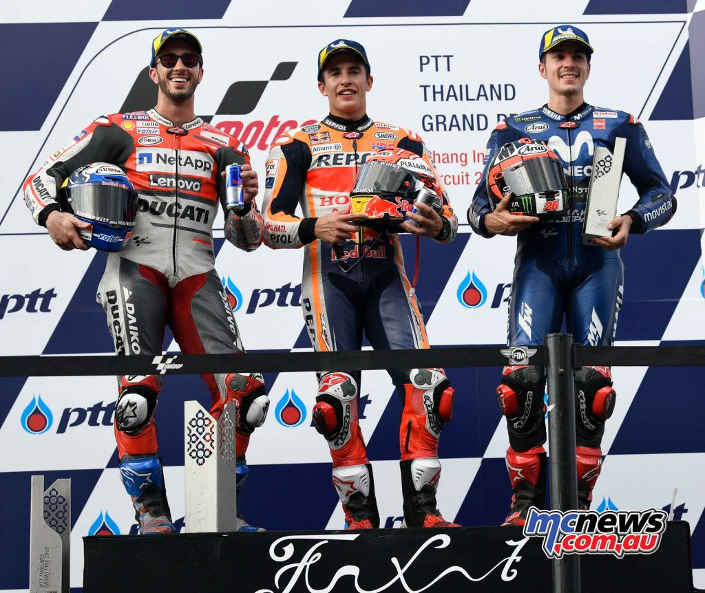 MotogGP Rnd Thailand Podium MotoGP Marquez Dovizioso Vinales