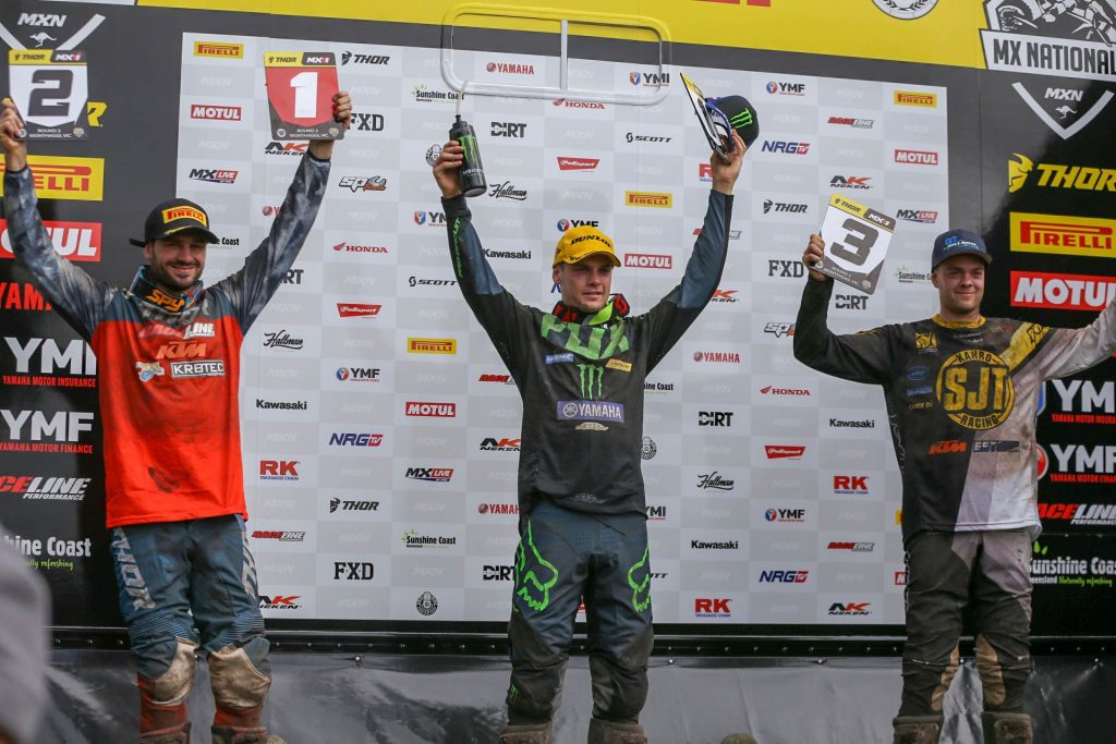 MX Nationals Rnd Wonthaggi MX Podium Luke Clout Hayden Mellross Erki Kahro