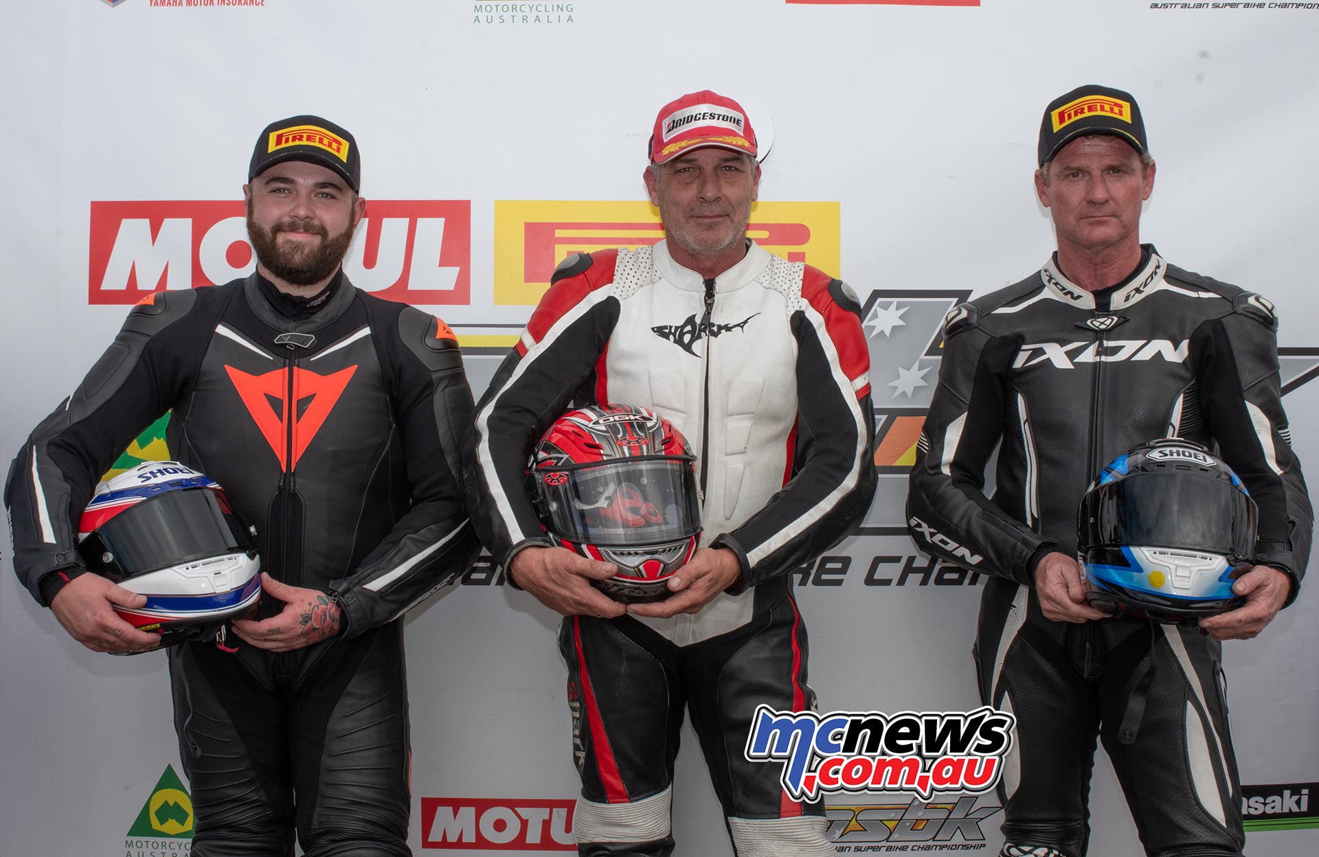 ASBK Rnd Morgan Park RbMotoLens SBKM Race Podium John ALLEN Alexander PICKETT Murray CLARK ASBK Rnd Morgan Park RbMotoLens SBKM Race Podium John ALLEN Alexander PICKETT Murray CLARK