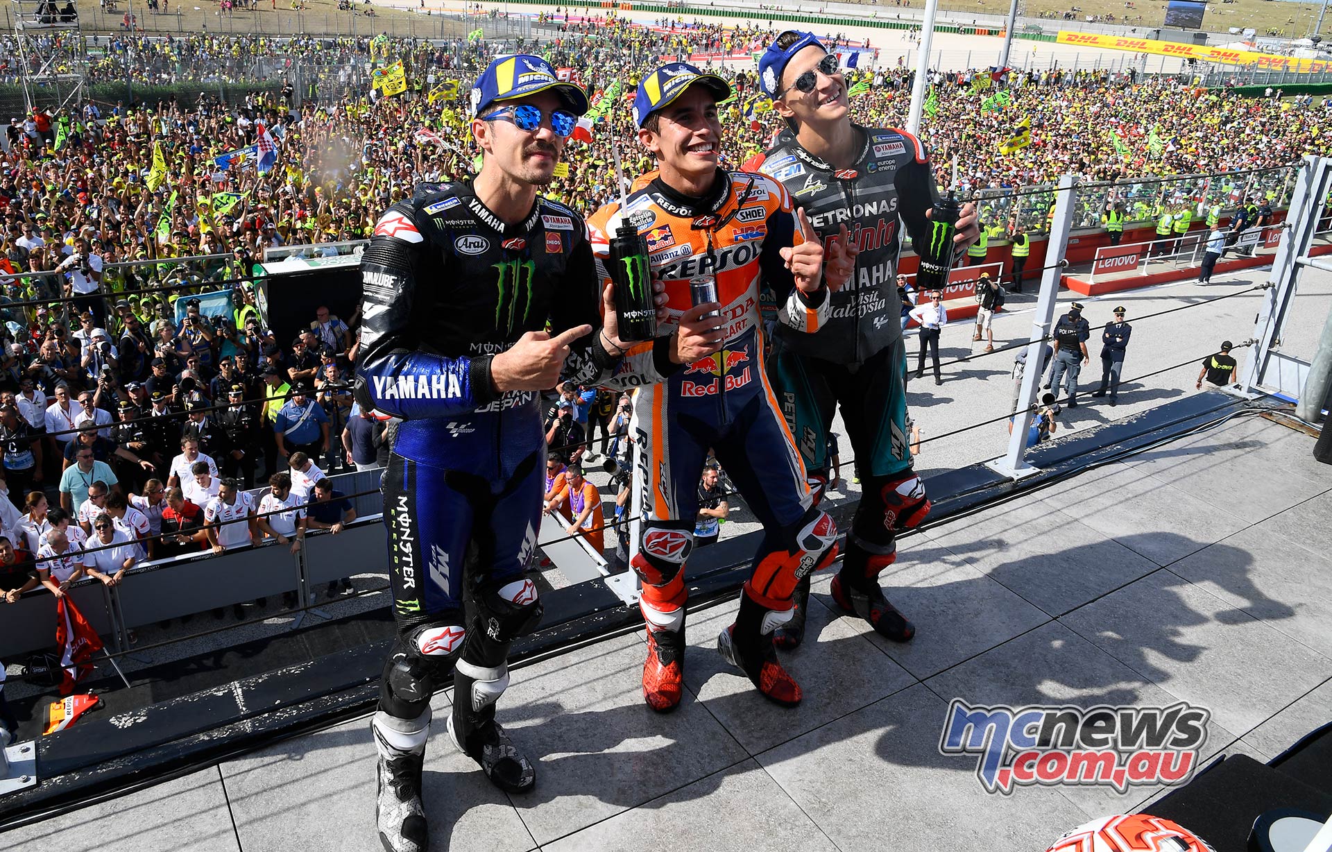 MotoGP Rnd Misano Podium Fans Marquez Quartararo Vinales MotoGP Rnd Misano Podium Fans Marquez Quartararo Vinales