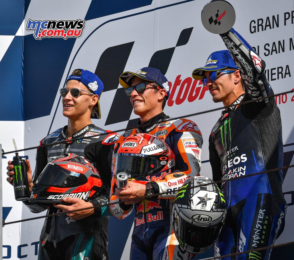 MotoGP Rnd Misano Podium Marquez Quartararo Vinales