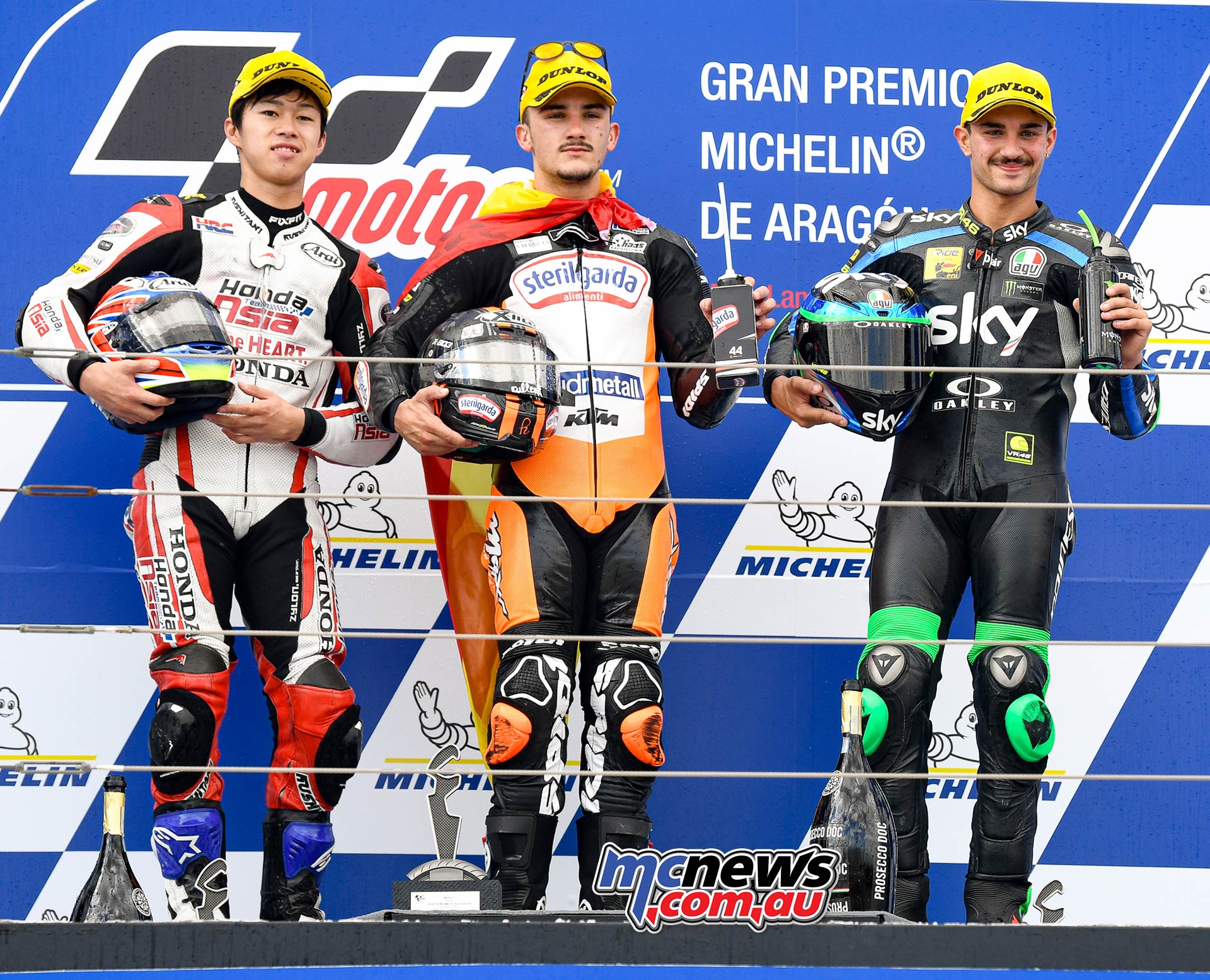 MotoGP Rnd Aragon Moto Podium Podium L R Ogura Canet Foggia MotoGP Rnd Aragon Moto Podium Podium L R Ogura Canet Foggia