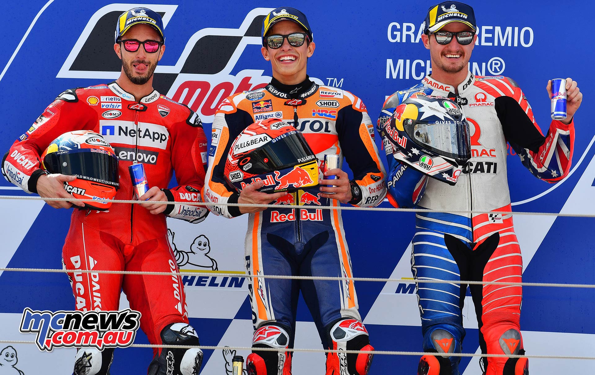 MotoGP Rnd Aragon Podium Marquez Dovi Miller MotoGP Rnd Aragon Podium Marquez Dovi Miller