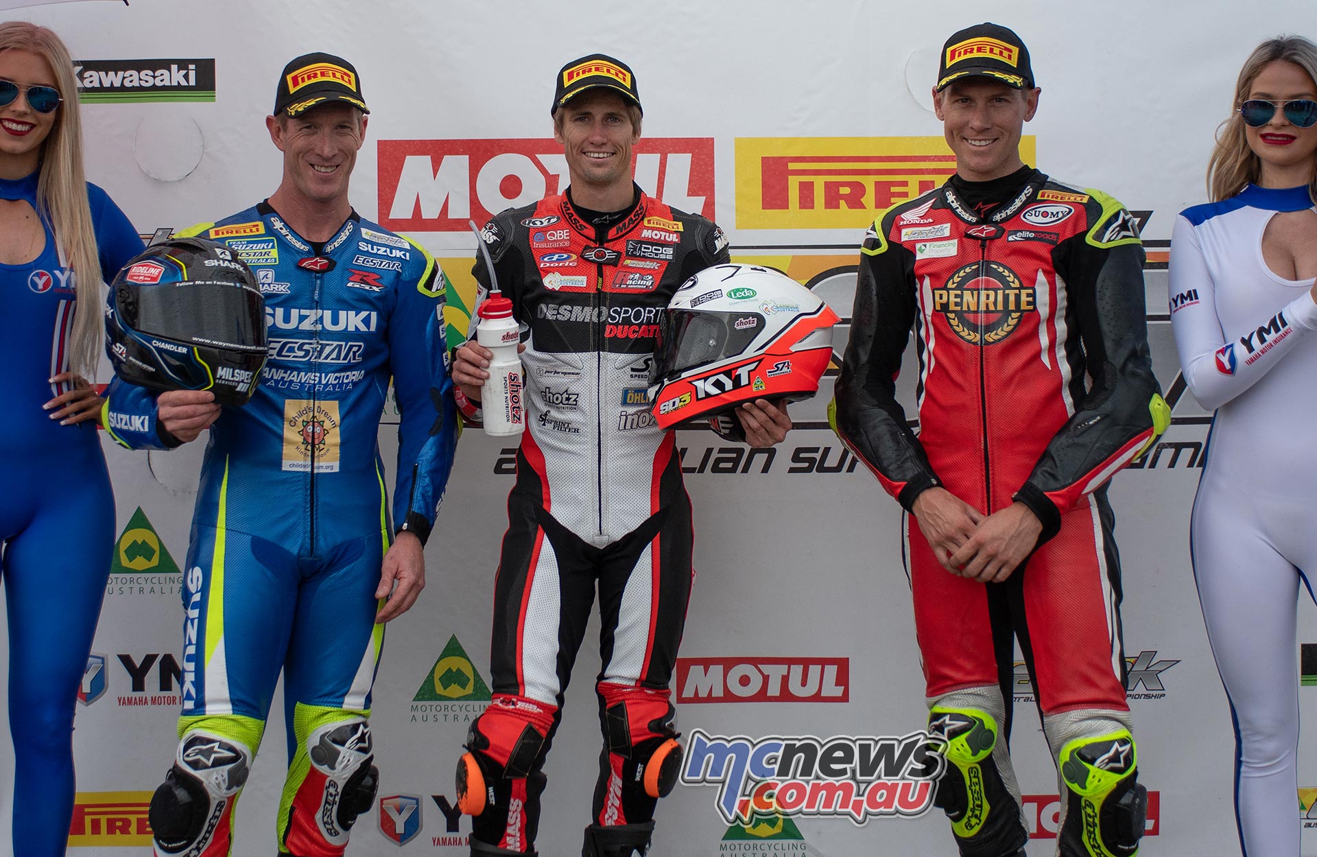 ASBK Rnd Winton RbMotoLens SBK R rd Parc Ferme Race winners Mikes Jones Wayne Maxwell Troy Herfoss ASBK Rnd Winton RbMotoLens SBK R rd Parc Ferme Race winners Mikes Jones Wayne Maxwell Troy Herfoss