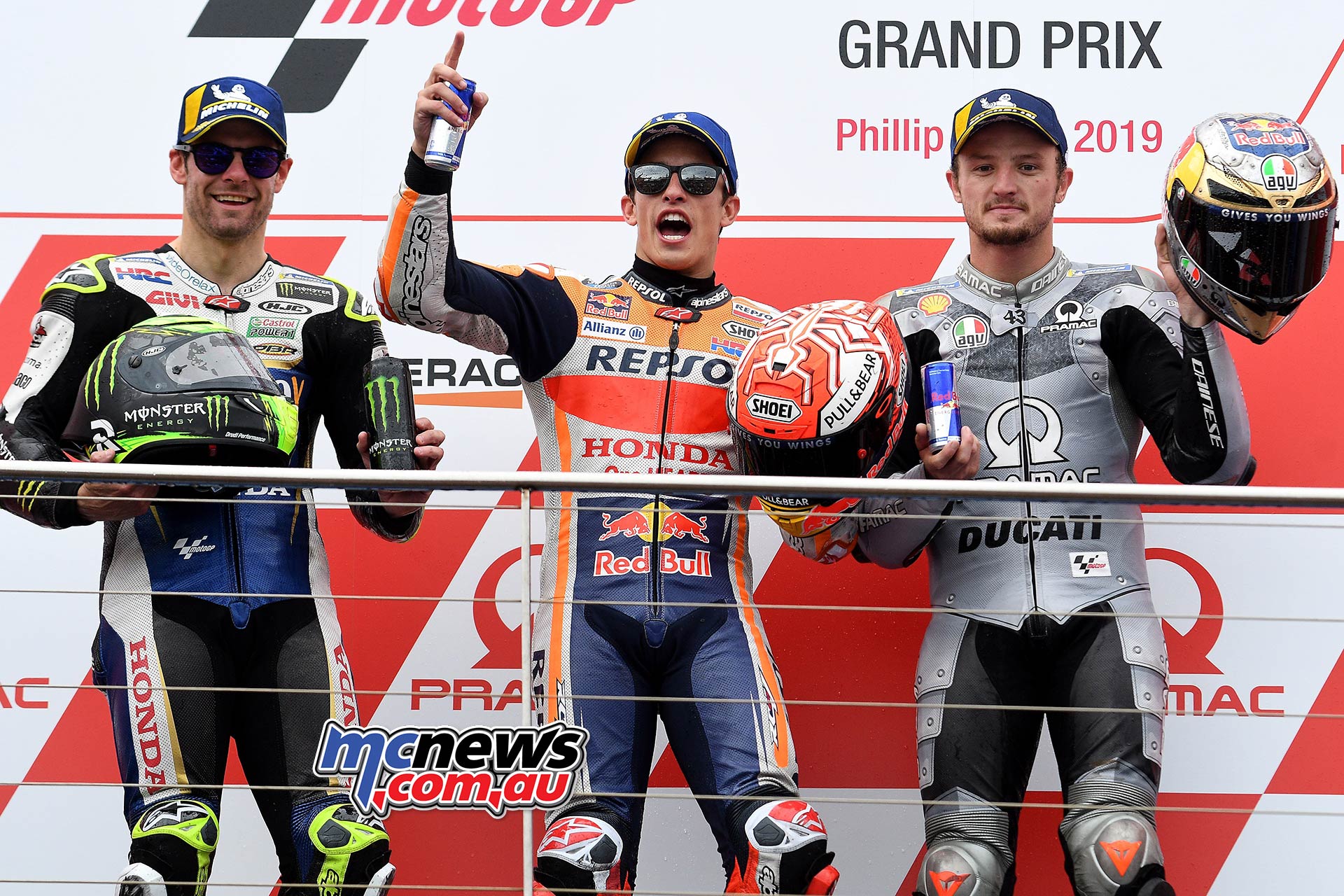 MotoGP Phillip Island Australia Race Podium Marquez Crutchlow Miller MotoGP Phillip Island Australia Race Podium Marquez Crutchlow Miller