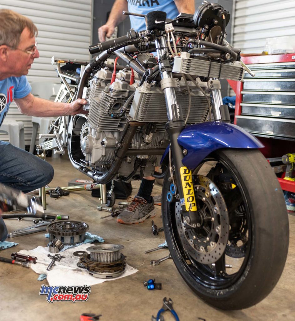 IIC Phillip Island RbMotoLens Pits Josh Hayes bike being repaired