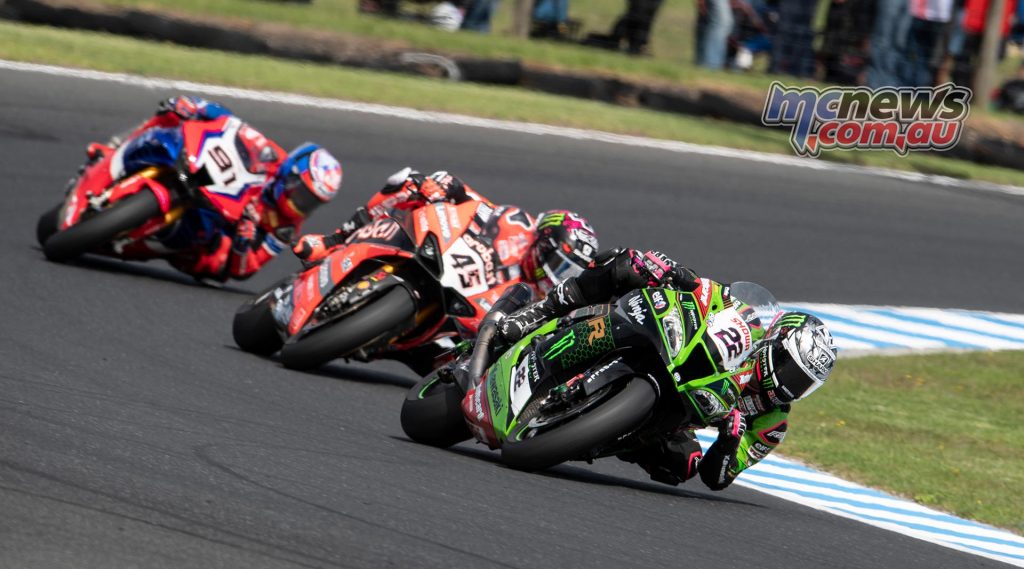 Alex Lowes leads from Scott Redding and Leon Haslam