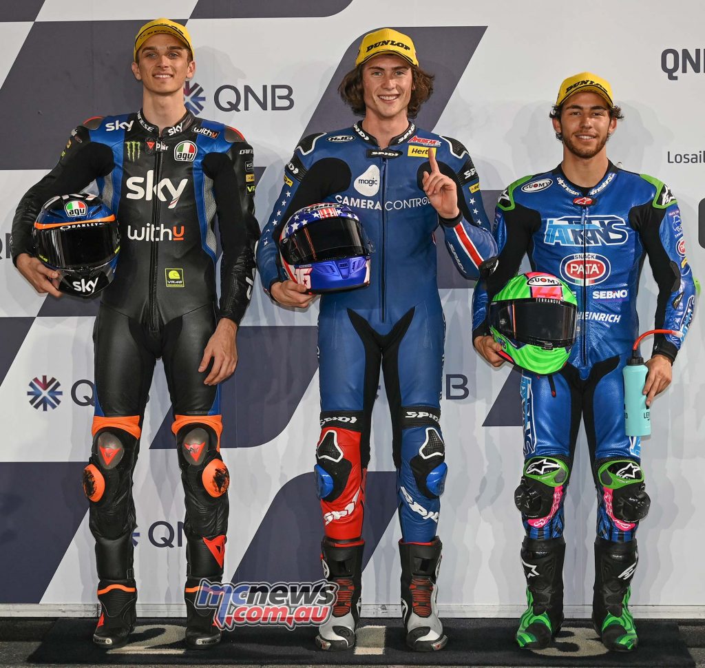 MotoGP Rnd Qatar QP Moto front row L R Marini Roberts Bastianini