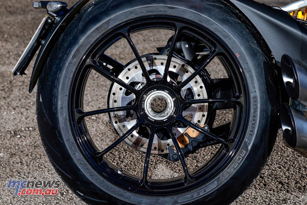 The XDiavel Black Star features a massive rear 240-section rear Pirelli