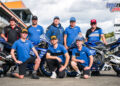 The Yamaha Racing Development Team is made up of (front row, from left) riders Cormac Buchanan, Rogan Chandler and Harry Parker. (Back row, from left) Steve Bagshaw, Stacey Buchanan (Cormac’s father), Steve Lloyd, Steve Parker (Harry’s father) and Brent Garven