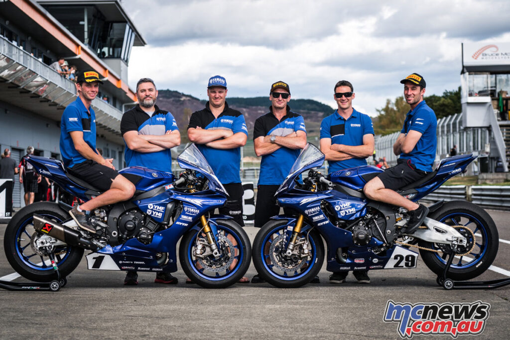 The Yamaha Racing Team is made up of (from left) rider Alastair Hoogenboezem, Nigel Friend, Nic Bishop, Dan McKenzie, Tim McArthur and rider Jake Lewis.
