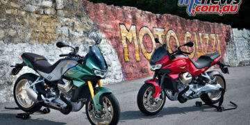 The new Moto Guzzi V100 Mandello looks like it will arrive in two versions, one with Ohlins electronic suspension