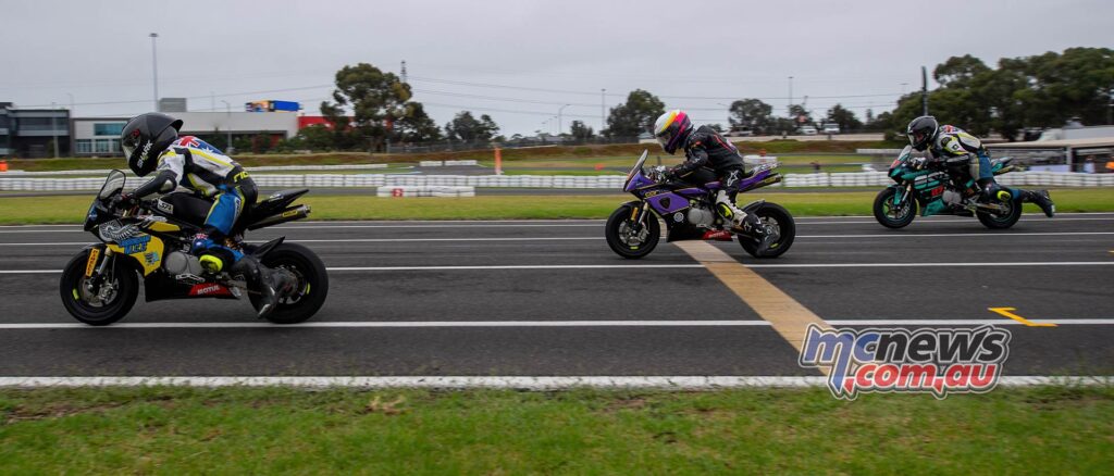 Weather proved changeable with greasy conditions as a result - 2022 FIM MiniGP Australia Series
