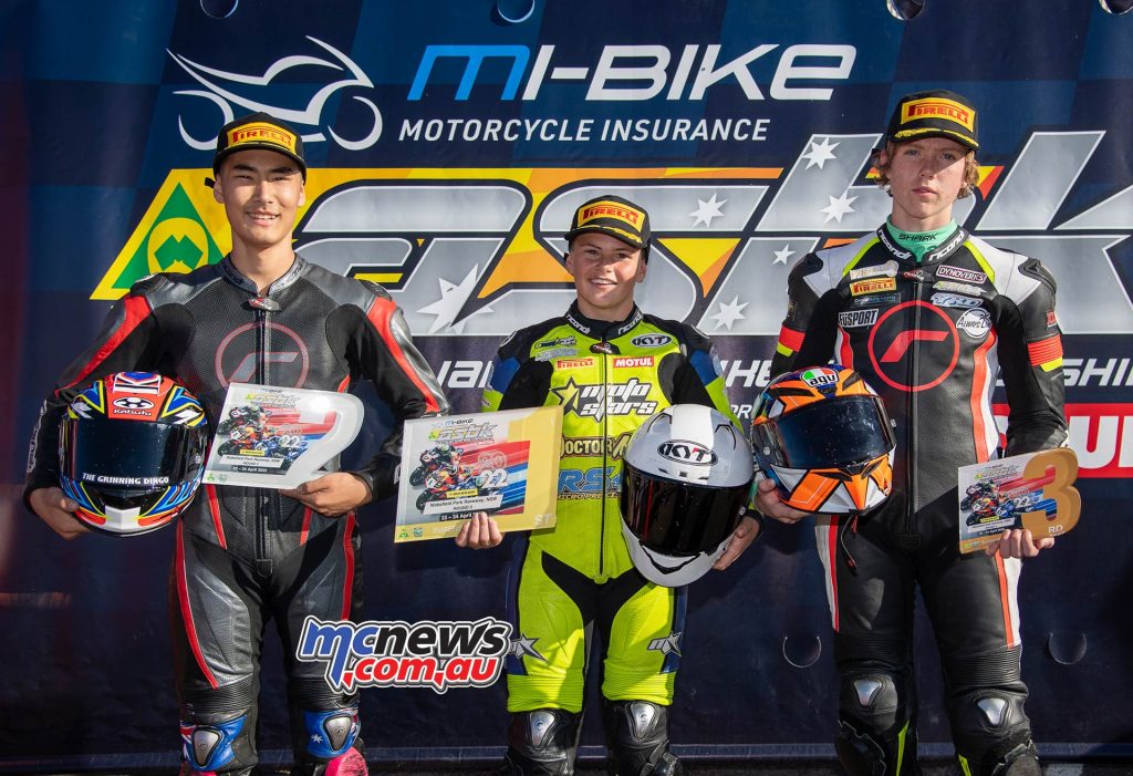 Supersport 300 Round Podium at Wakefield Park - Dunker from Asku and Nelson - Image RbMotoLens