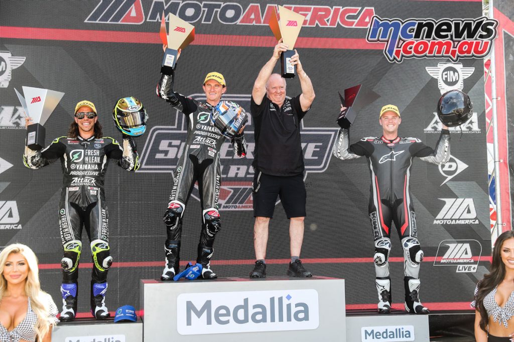 Jake Gagne topped Sunday's Superbike podium