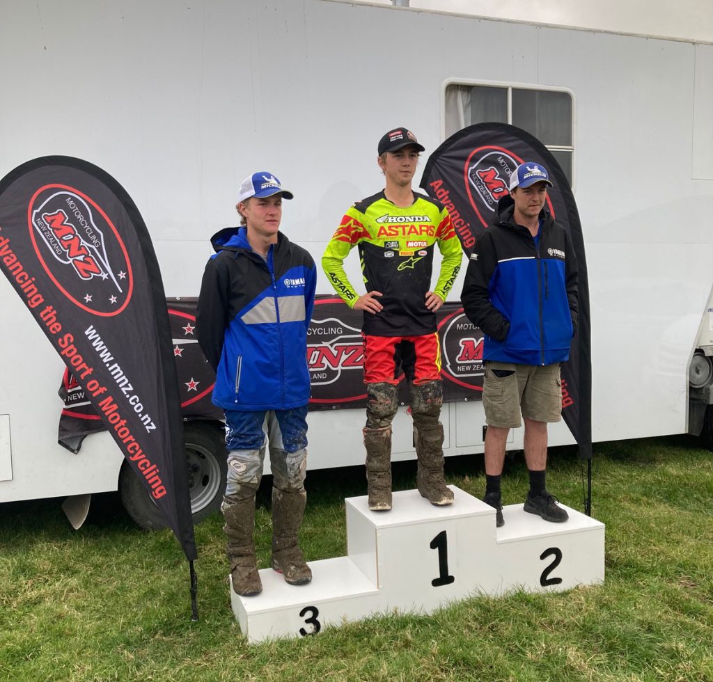 James Scott topped the NZ XC Rounds 2 & 3 podiums, ahead of Wil Yeoman (L) and Tommy Watts (R) both of the PWR Yamaha team - Image by Paul Whibley