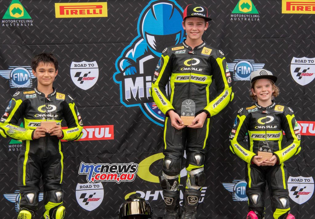 FIM MiniGP Race One Podium 1. Harrison Watts 2. Teerin Fleming 3. Judd Plaisted