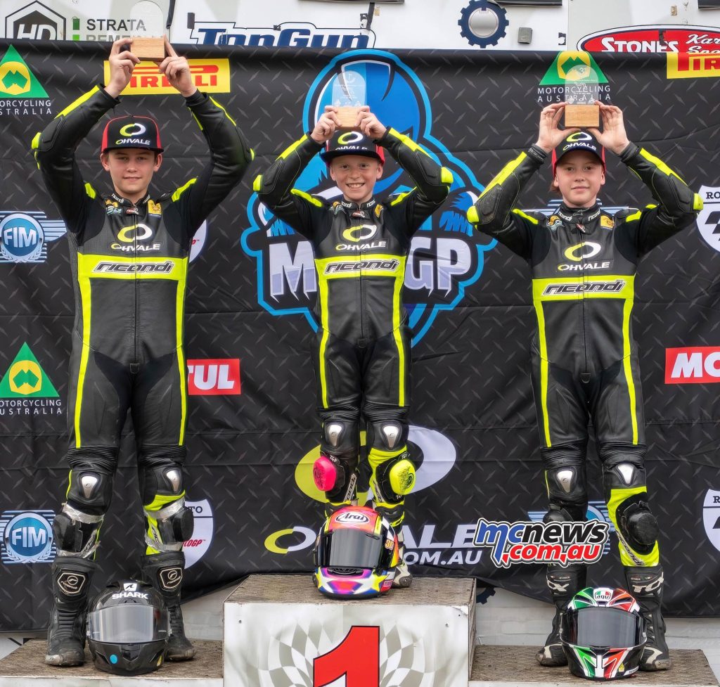 FIM MiniGP Race Two Podium 1. Rikki Henry 2. Harrison Watts 3. Levi Russo