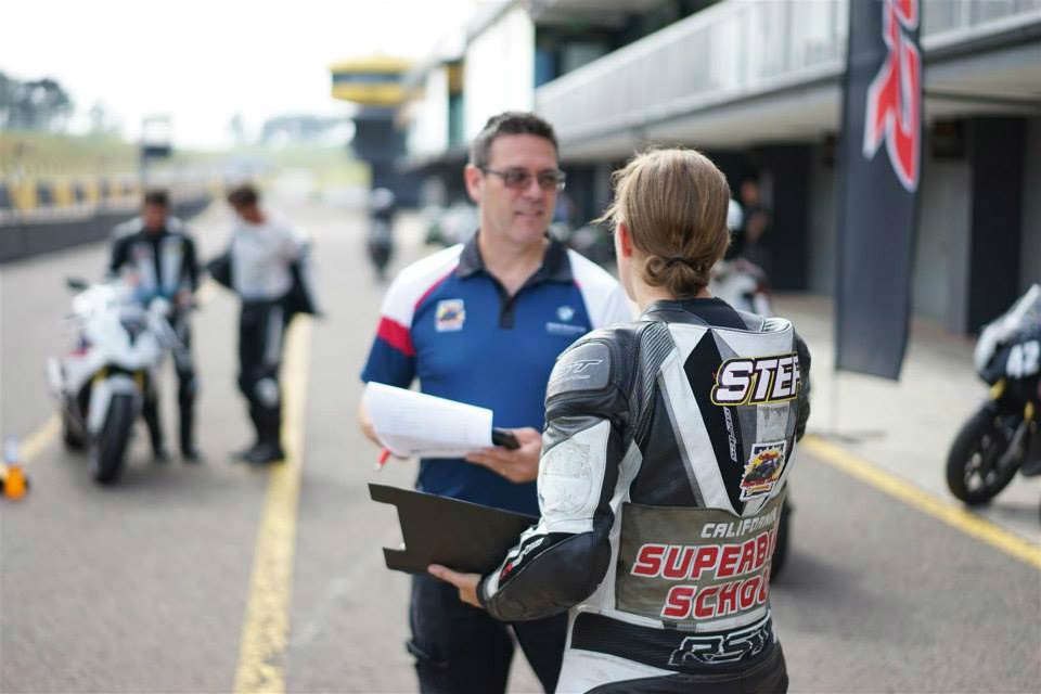 Stephanie with former California Superbike School owner Steve Brouggy