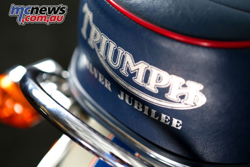 Triumph Bonneville Silver Jubilee - The Jubilee's blue seat was highlighted with red pinstriping and special graphics