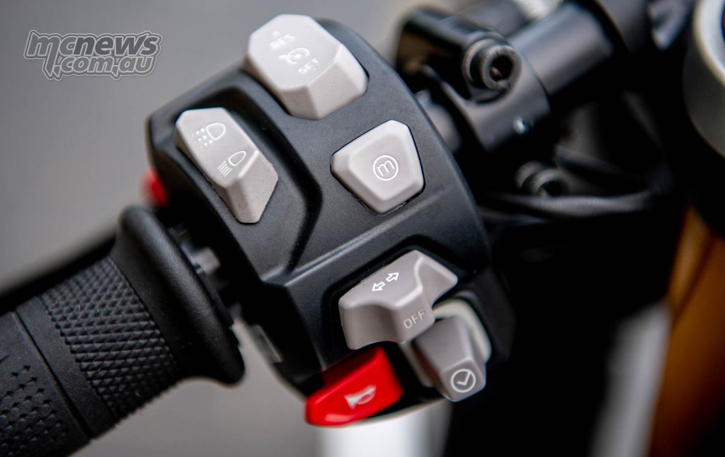 A busy switchblock gives access to the various electronic systems on the Speed Triple 1200 RR