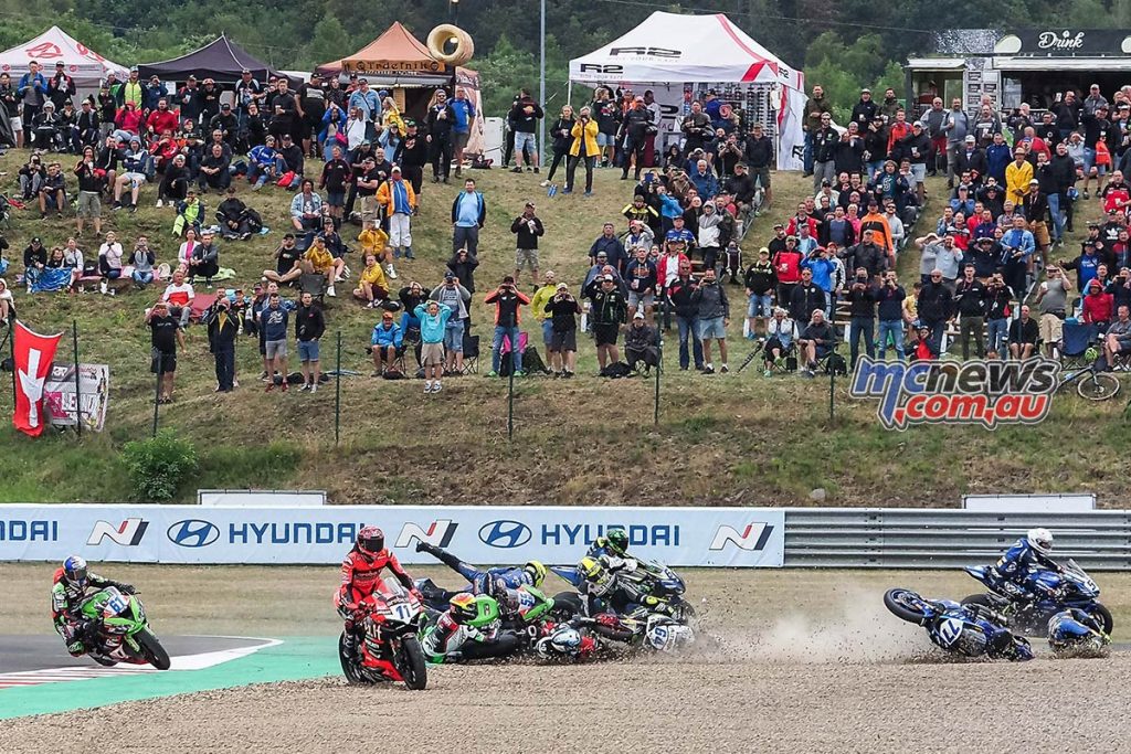 Championship leader Dominique Aegerter (Ten Kate Racing Yamaha) has been ruled out of the remainder of the Prosecco DOC Czech Round after suffering a concussion in this incident.