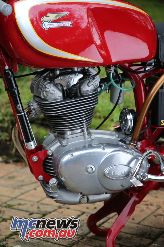 Ducati 250 Mach 1 - An early Ducati feature was the tyre pump affixed to the front of the frame downtube