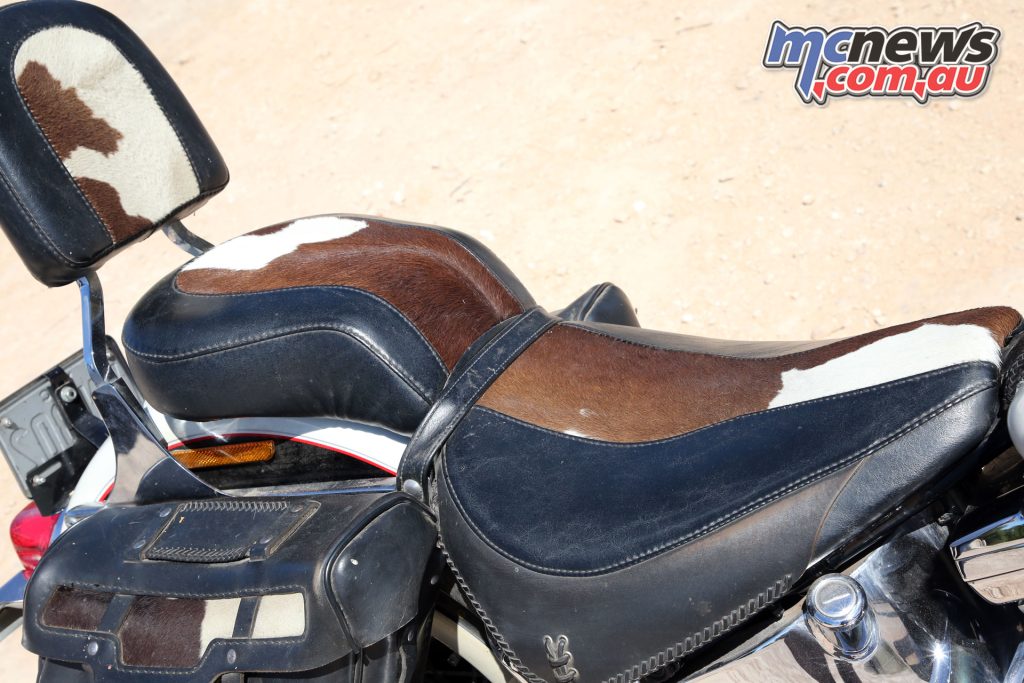 The look is a huge aspect of Softail Nostalgia, with calfskin inserts into the foundation