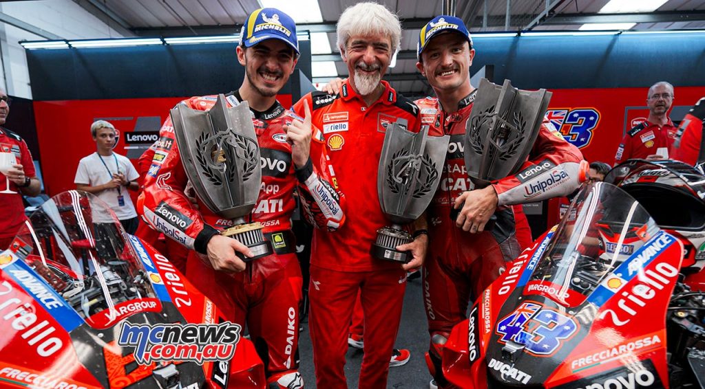 Luigi Dall’Igna with Pecco Bagnaia and Jack Miller