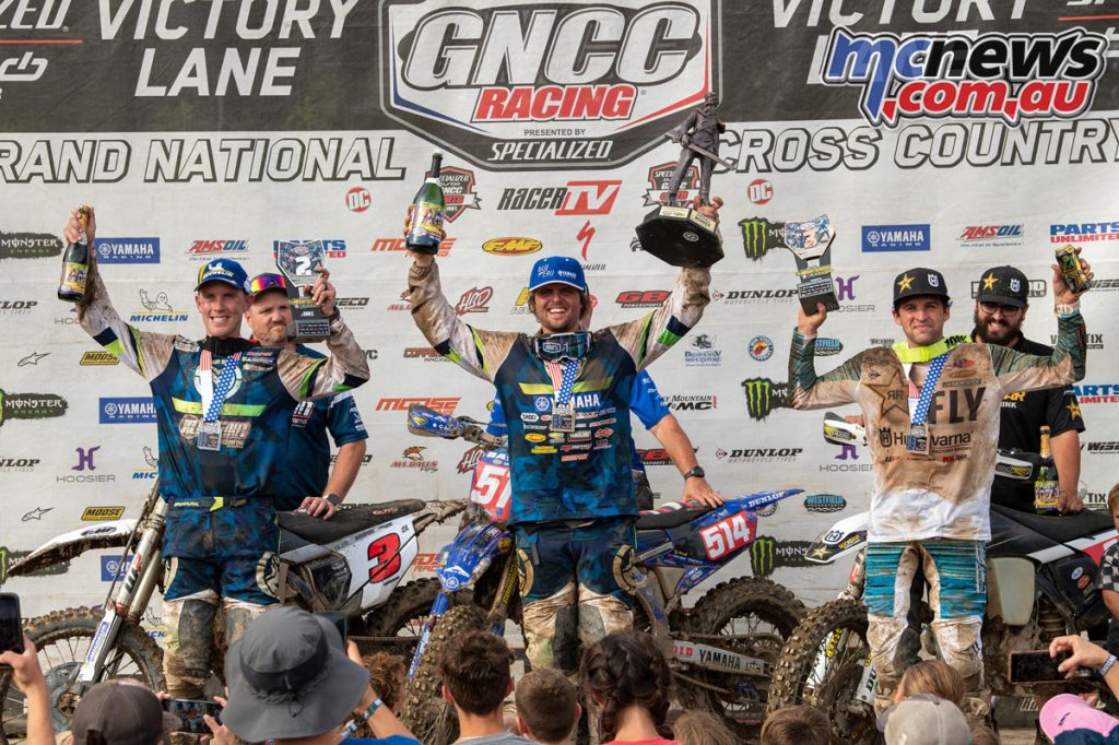 Steward Baylor (center), Jordan Ashburn (left) and Thad Duvall (right) rounded out The Rocky Mountain ATV/MC Mountaineer top three - Image by Ken Hill