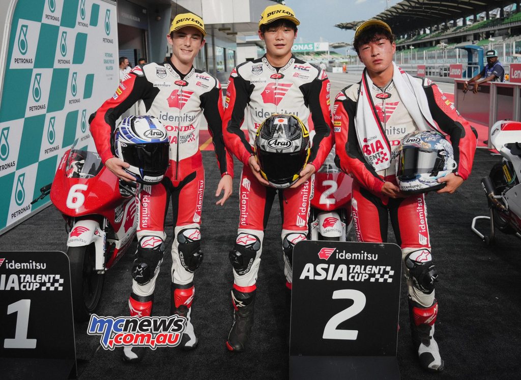Carter Thompson (left) won the opening Asia Talent Cup race at Sepang last weekend