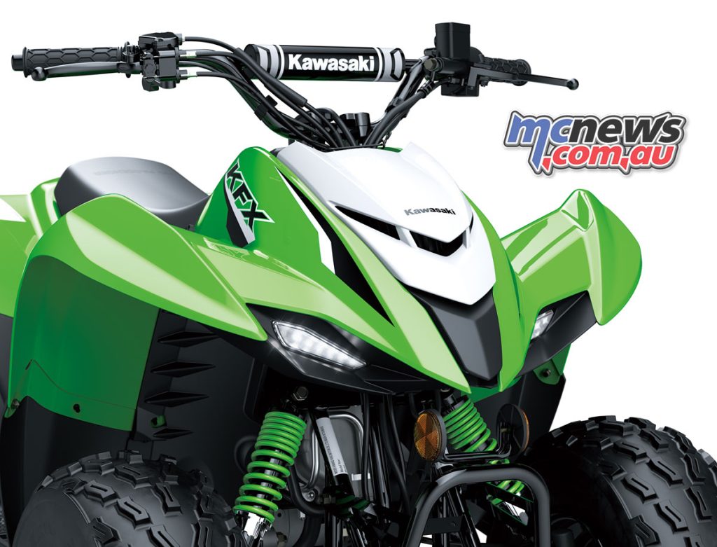 More aggressive styling is featured on the 2023 Kawasaki KFX90