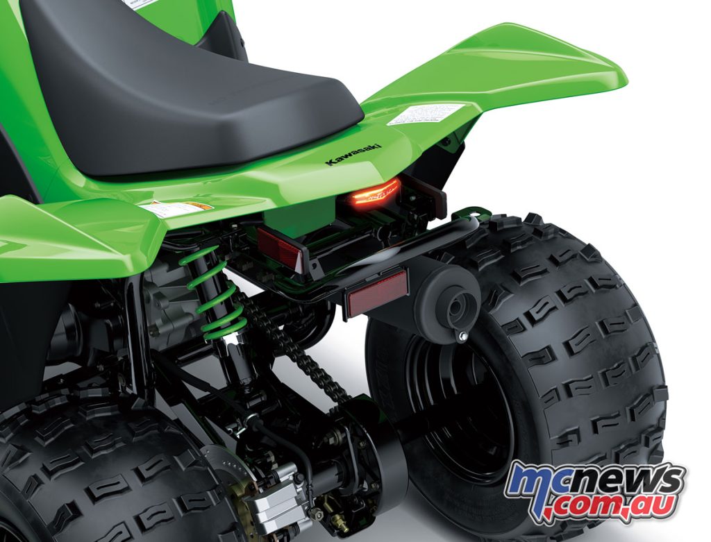 Larger tires are equipped with rear brake lights and round LED lights
