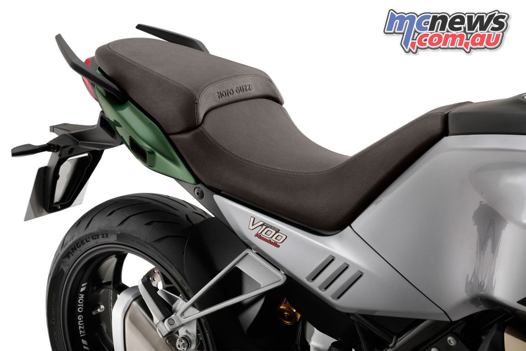 Two-up is a major consideration for the V100, with a low 815 mm seat and generous rider and pillion perch