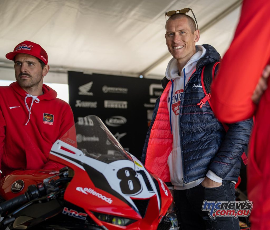 Troy Herfoss in the Penrite Honda garage as they prepare for the weekend - Image RbMotoLens