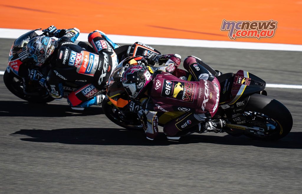Senna Agius tussling with Marcel Schrotter, who Agius got the better of to claim ninth place