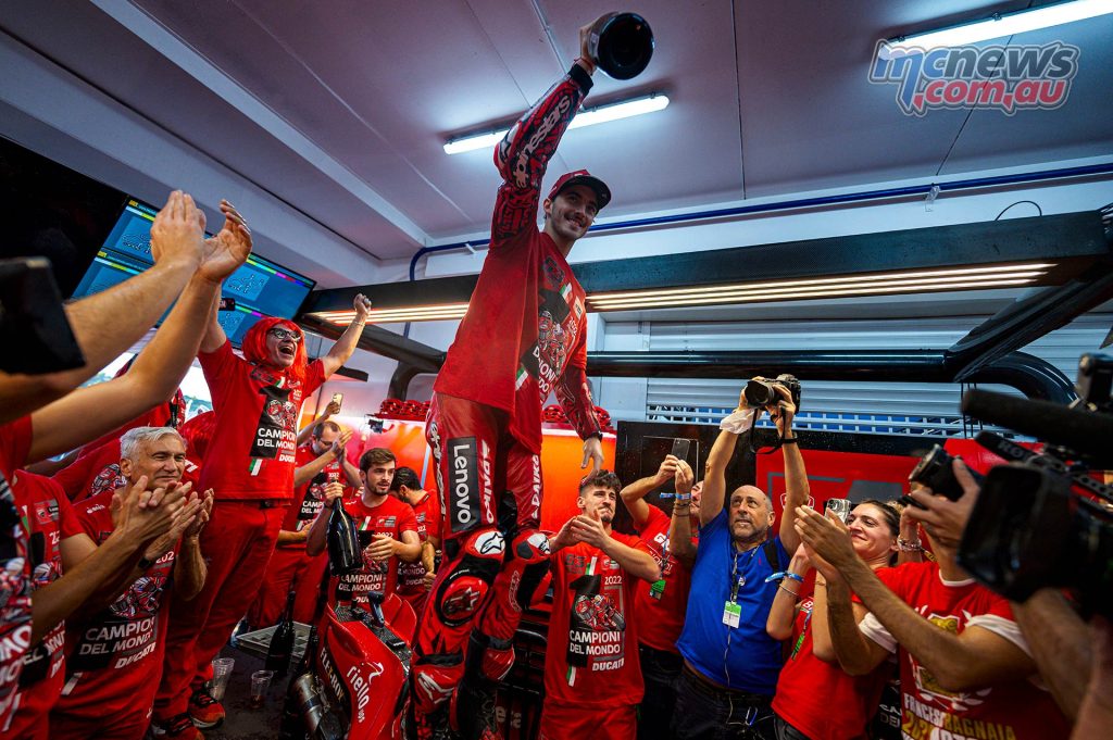 Triple Crown for Ducati: the Bologna-based manufacturer wins the Constructors' Title, the Teams' Title for the Ducati Lenovo Team and the Riders' Title in MotoGP Champions of the world!