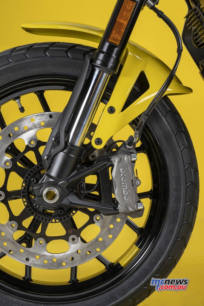 Brembo provide the brakes, but it remains a single front rotor system