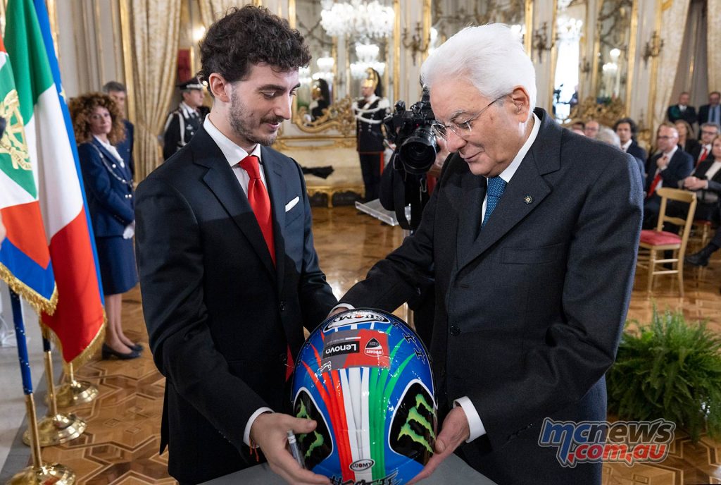 MotoGP World Champion Francesco Bagnaia and President of the Italian Republic Sergio Mattarella