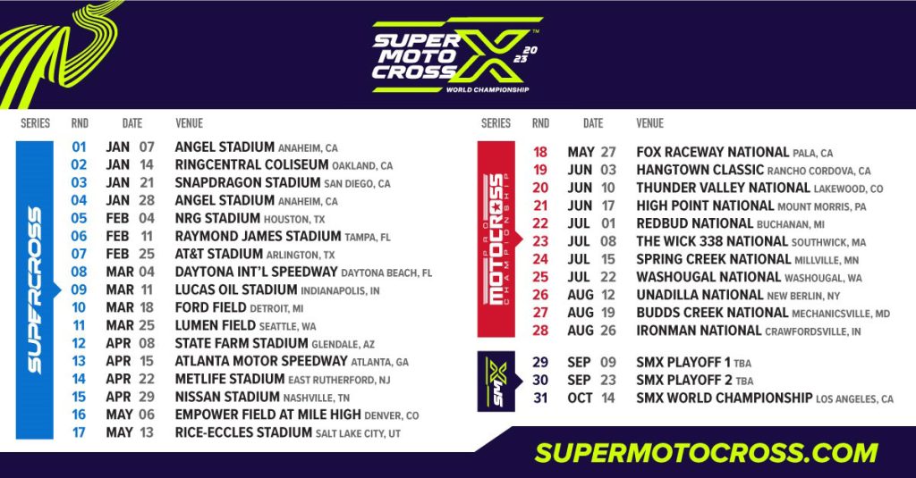 The SuperMotocross schedule for 2023