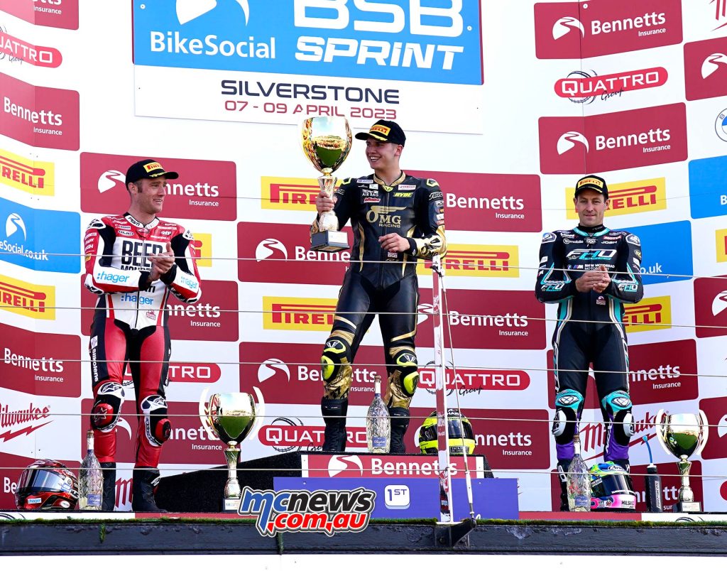 2023 BSB Round One Race One<br />1. Kyle Ryde (LAMI OMG Racing Yamaha)<br /> 2. Tommy Bridewell (BeerMonster Ducati) +0.436s<br /> 3. Josh Brookes (FHO Racing BMW Motorrad) +1.664s