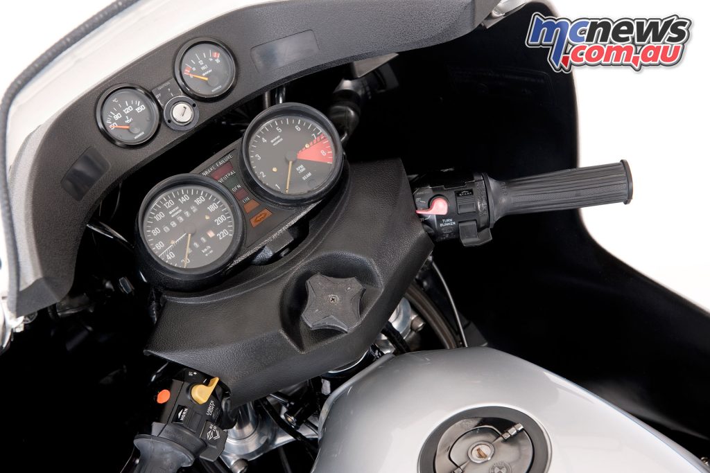 Cockpit of the R 100 RS.  Fairing covers the driver