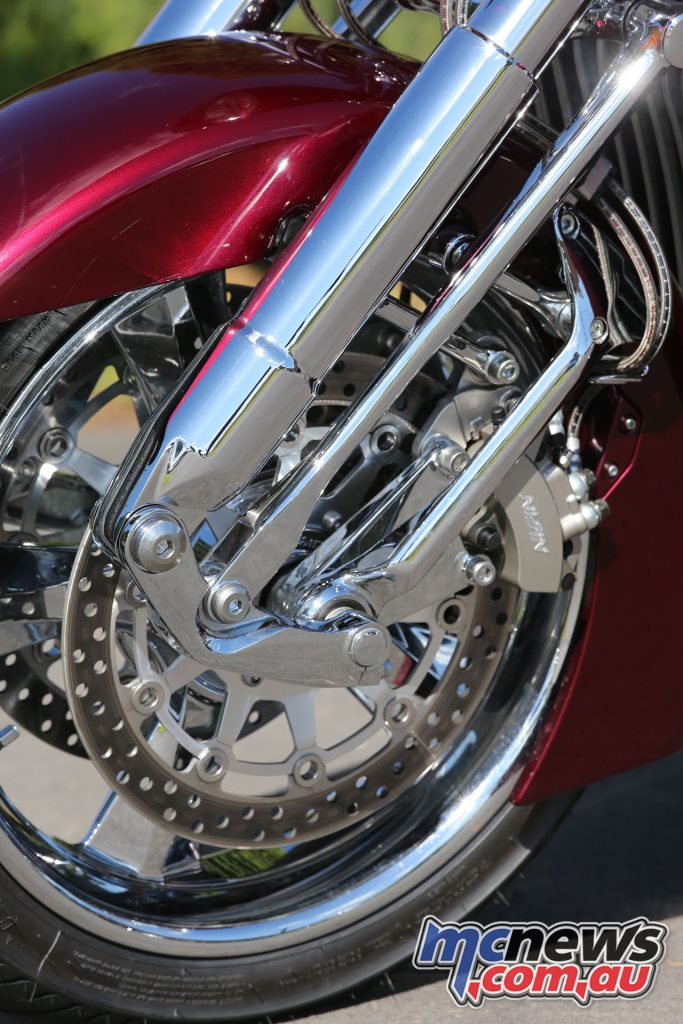 The front fork was an unusual trailing link type