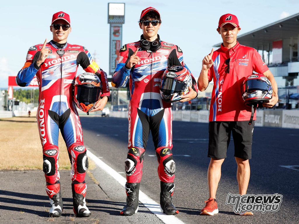 Team HRC with Japan Post riders Xavi Vierge, Tetsuta Nagashima and Takumi Takahashi