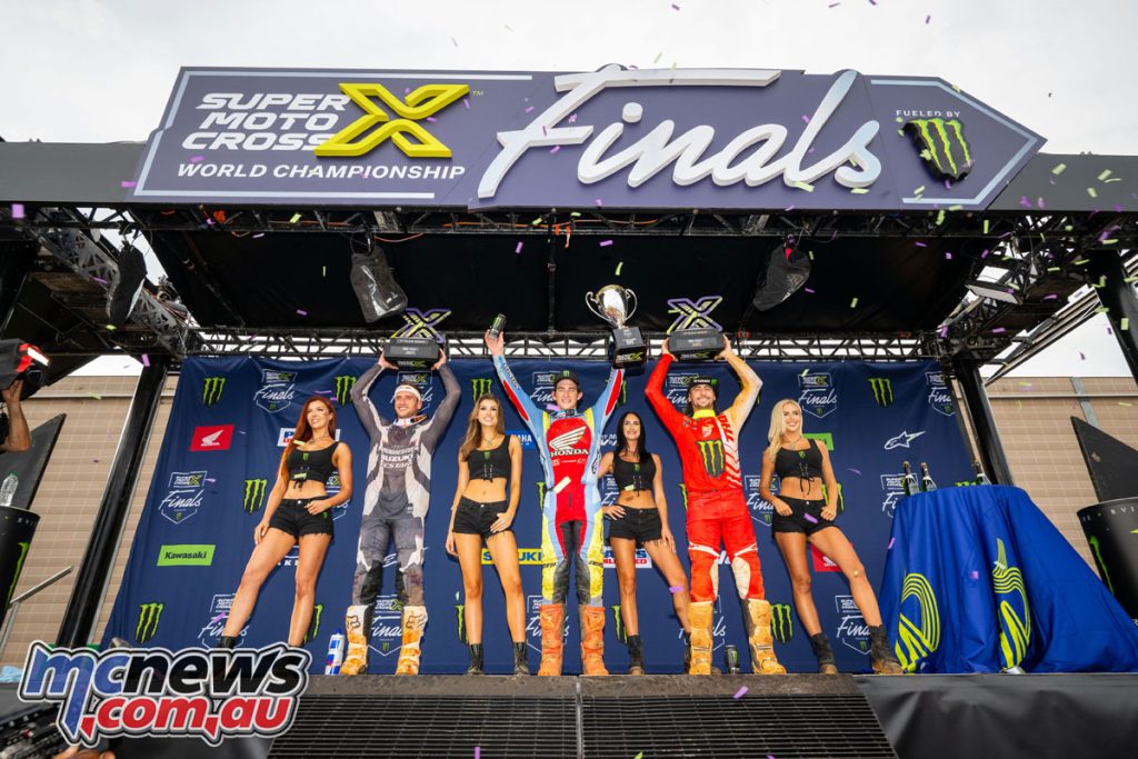 450 Class podium (riders left to right) Ken Roczen, Chase Sexton, and Dylan Ferrandis