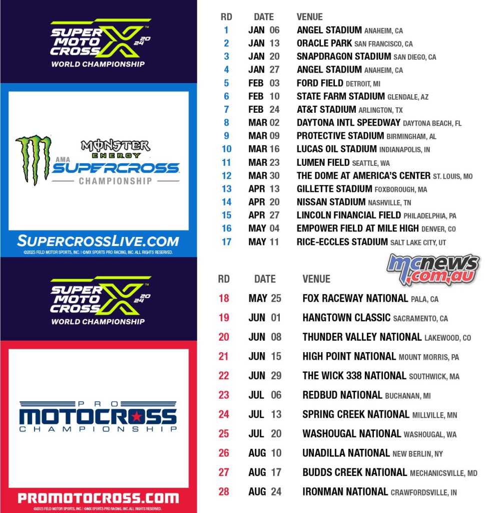 2024 AMA Supercross and Pro Motocross calendars
