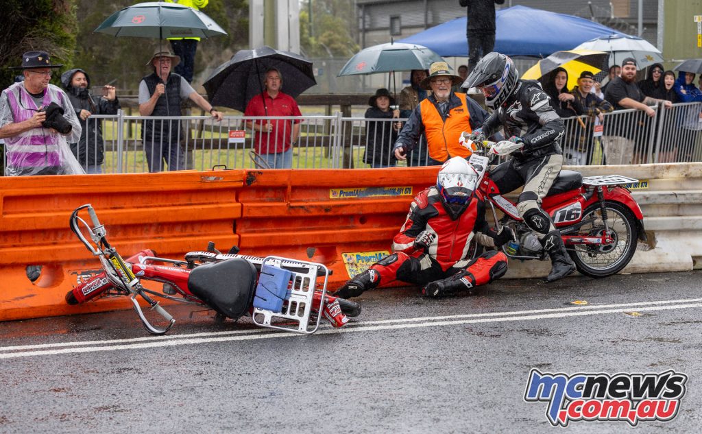 Rain added to the challenge of the 2023 Australian Postie Bike GP - Image by Gears and Wheels Photography