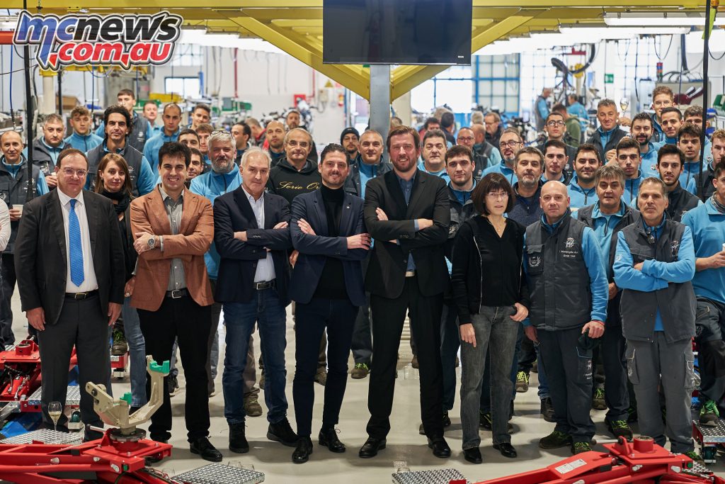 The MV Agusta team at the new production line in Schiranna