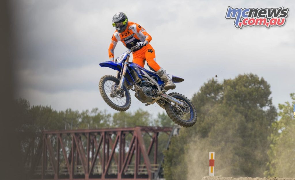 Altherm JCR Yamaha’s MX1 rider Australia’s Jed Beaton (#B) won the overall MX1 class at the Yamaha Motor New Zealand Motocross Championship’s second round in Balclutha - Image by CD Photography.